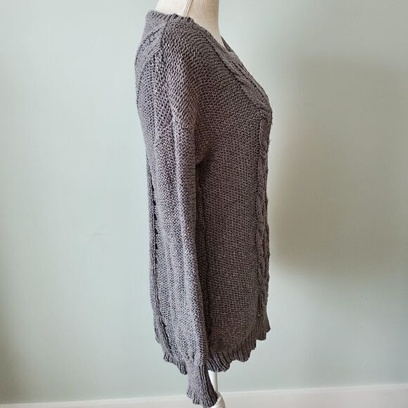 Ruby Moon Women's Cable Front Open Crochet Back Long Sleeve Sweater Size Medium - Picture 3 of 7
